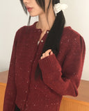 Tone Wool Bocashi Snap Button Shirring Knit Cardigan