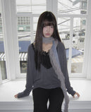 Tenver V-Neck Lace Long Sleeve T-Shirt