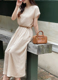 Hazel Wrinkle Short Sleeve T-Blouse Banding Wide Pants Set