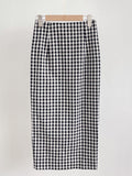 Medon Slit Check H-line Long Skirt