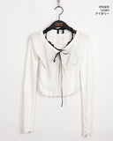 Chilling Balletcore Shirring Ribbon Wave Sleeveless All-in-One Long-Sleeved T-shirt