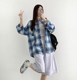 Soft check loose fit long sleeve shirt
