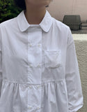[BAONHAUS] Builder Collar Button Shirring Long Sleeve Blouse