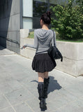 Obik Shirring Biker Buckle Long Boots
