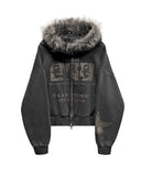 [LANARCH] Fox Fur Star Print Hoodie Zip-up