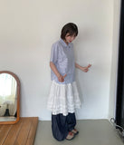 [BAONHAUS] Pohill Stripe Short Sleeve Blouse