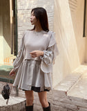 Charili Frill Long Blouse Knit Vest Two-Piece