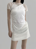 Flap mesh see-through shirring tee