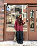 [Brushed Lining] Skin Star Print Stripe Color Matching Two-Way Loose Fit Hood Zip-Up