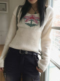 Claim Deep U-Neck Flower Slim Long Sleeve Knit