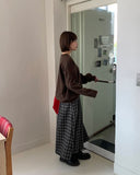 [BAONHAUS] Polunk Peach Fuzz Check Banding Long Skirt