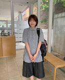 Lupin Summer Seersucker Check Over Short Sleeve Shirt