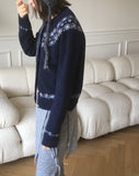 [wool5] Kotok Snowflake Winter Nordic Wool Knit Cardigan