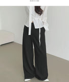 Front Pleated Loose Wide Back Banding Slacks