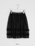 Rie Layered Banding Mesh Midi Skirt