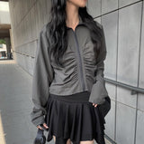 Noki shirring zip-up jacket