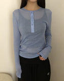 Pirun Tencel Layered Button Long Sleeve T-shirt