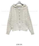 Cent cable knit hooded zip-up