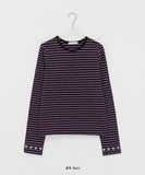 Dyoi Printing Stripe Round Long Sleeve Tee