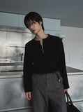 Otsi Ribbed Zipper Henley Neck