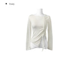 UN One-Off Shirring Unbalanced Knit T-shirt