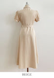 Kazz Shirt Collar Puff Sleeve Long One Piece (Belt Set)