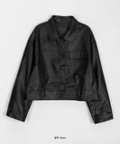 Ruden Pocket Collar Cropped Leather Jacket