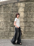 [unisex] Balon Lettering Washing Denim Black Blue Balloon Wide Pants