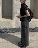 Posh black blue cargo long skirt