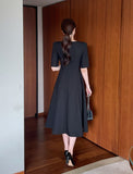 Tian Boat Neck Puff Flare Long One Piece