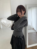 Rhythm Diagonal Unbalanced Button Hood Long Sleeve T-shirt