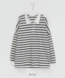 [Unisex] Melandy Stripe Collar Long Sleeve Tee