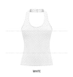 Mints Mother-of-Pearl Button Dot Halter Sleeveless Top