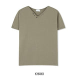 Veil Button V-neck Short Sleeve T-shirt