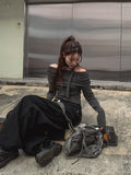 [Muffler set] Ray off-shoulder single-breasted long-sleeved