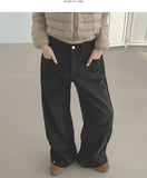 Brushed Corduroy Hem Snap Cut Pin Tuck Adjust Wide Balloon Pants