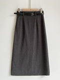 Cre wool pin tuck H-line slit long skirt (belt set)