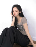 Kubu Ribbed Lettering Slim Short Sleeve T-Shirt