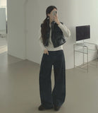 Bonding Brushed Corduroy Hem Snap Wide Balloon Banding Pants