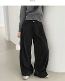 Corduroy Folding Pintuck Hem Snap Wide Banding Pants