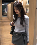 Oen Dot Slit Belt Mini Skirt