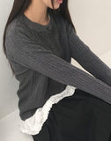 Corun Bean Button Knit Long Sleeve Round Neck Cardigan