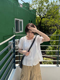 Salid Punching Round Short Sleeve Blouse