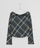 Sisson Check Scarf Off-Shoulder Long Sleeve Tee