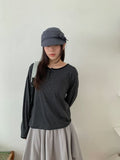 [BAONHAUS] Felts Stripe Henley Neck Long Sleeve Tee
