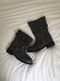 Two-Buckle Shirred Biker Boots