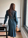 Halo Collar Denim Shirt One Piece (Belt set)