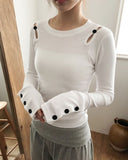 Juen Shoulder Slit Button Long Sleeve T-shirt