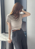Kelly Unbalanced Drape Short Sleeve Tee-Blouse
