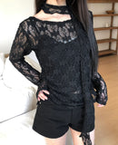 [Muffler Set] Diven Flower See-through Lace Blouse Set